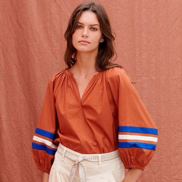Sundry Varsity Stripe Blouse Brick - Picture 1 of 8